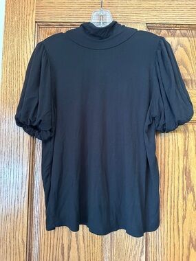 Women's Black Mock Neck Puff Sleeve Top
